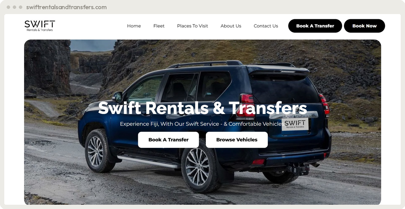 Swift Rentals & Transfers Fiji vehicle rental and airport transfer website built by SpiderWebs Solomon Islands