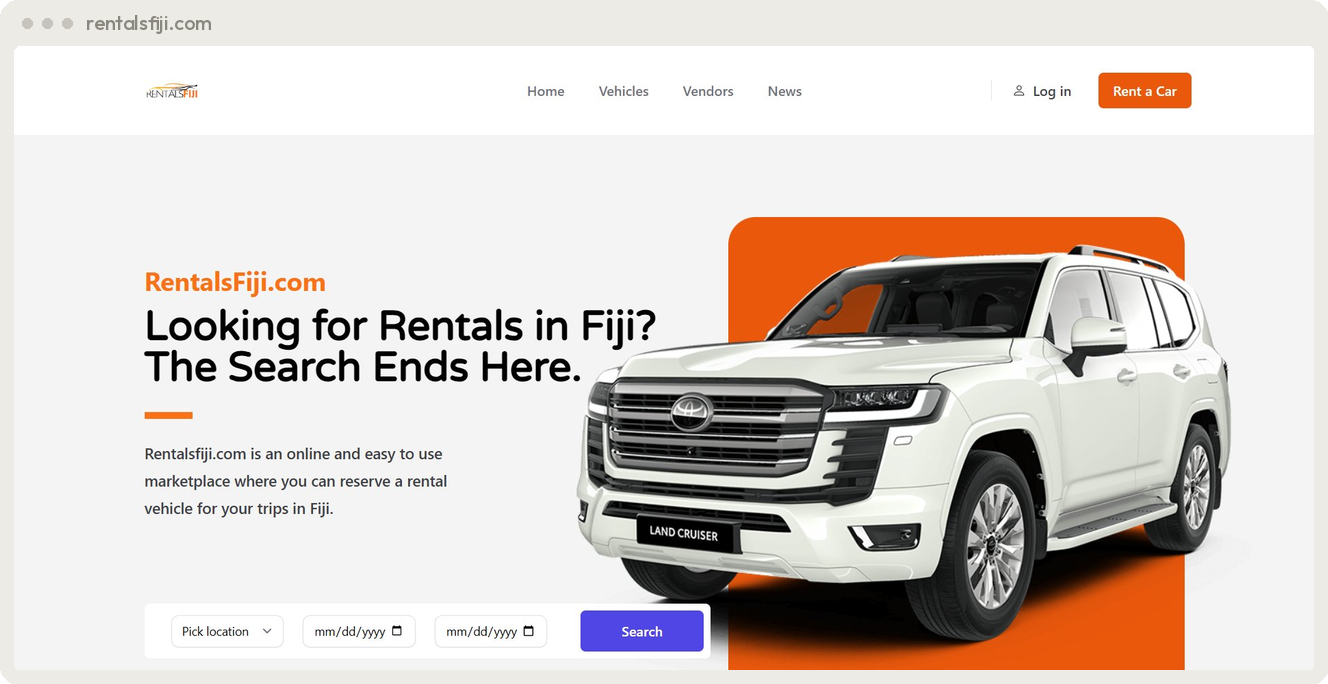 RentalsFiji multi-vendor car rental marketplace built by SpiderWebs Solomon Islands
