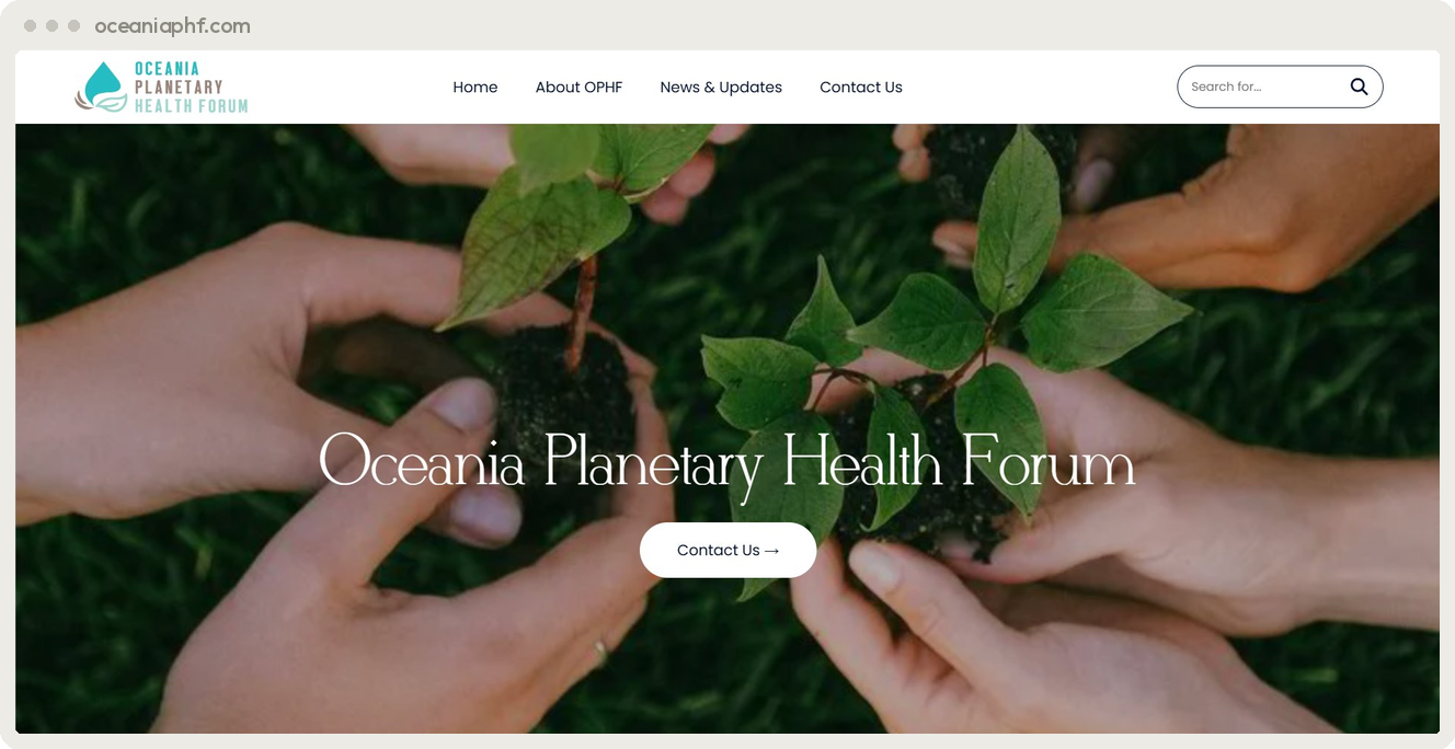 Oceania Planetary Health Forum institutional website built by SpiderWebs Solomon Islands